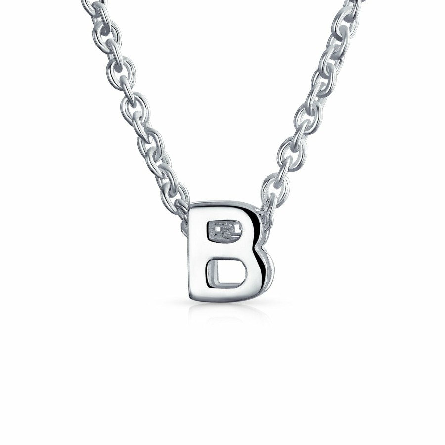 Shop Women Bling Jewelry Pendant Necklaces | Letter Block Alphabet Initial Pendant Necklace .925 Sterling Silver