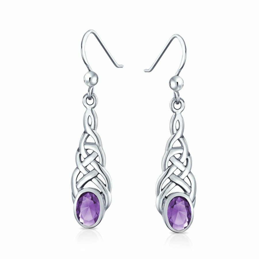 Shop Women Bling Jewelry Dangle Drop Earrings | Gemstone Bezel Oval Celtic Knot Dangle Earrings .925Sterling Silver