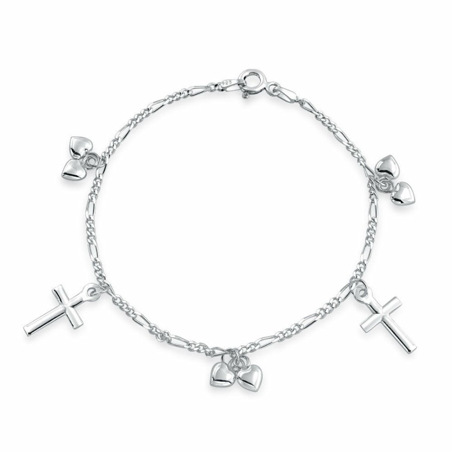 Shop Women Bling Jewelry | Religious Cross Hearts Multi Charm Bracelet Communion Sterling Silver