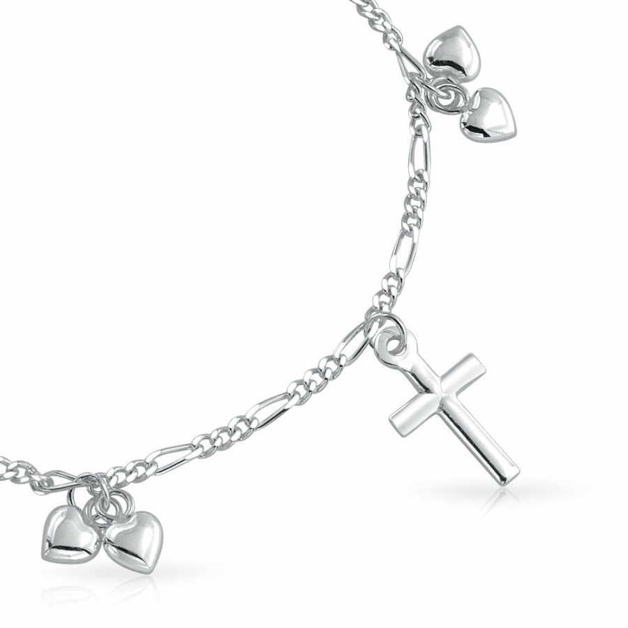 Shop Women Bling Jewelry | Religious Cross Hearts Multi Charm Bracelet Communion Sterling Silver