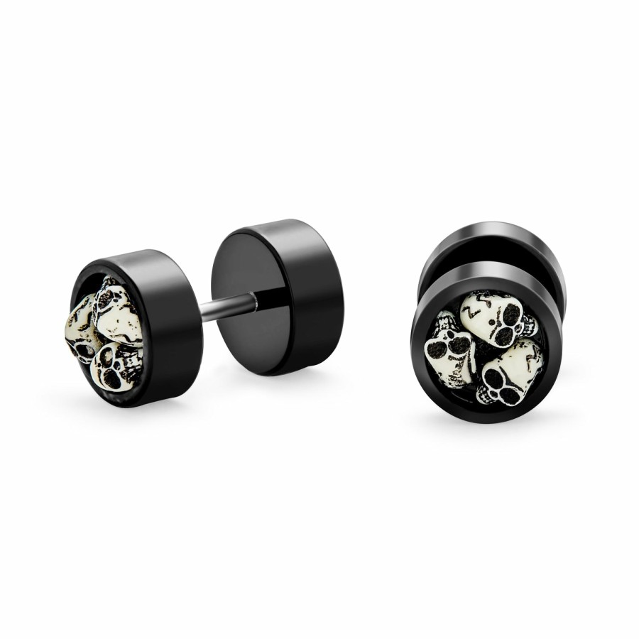 Shop Men Bling Jewelry Mens Earrings | Biker Goth Skulls Black Cheater Faux Plugs Earring Stainless Steel