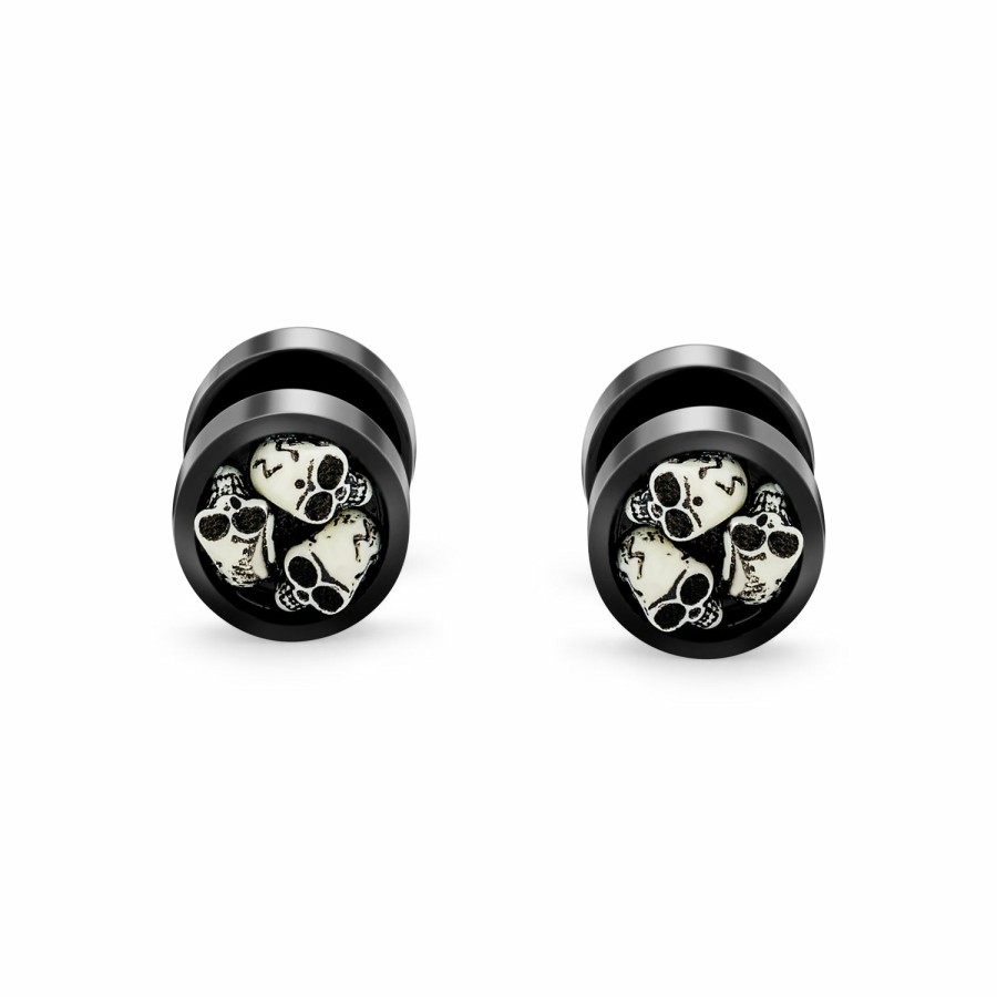 Shop Men Bling Jewelry Mens Earrings | Biker Goth Skulls Black Cheater Faux Plugs Earring Stainless Steel