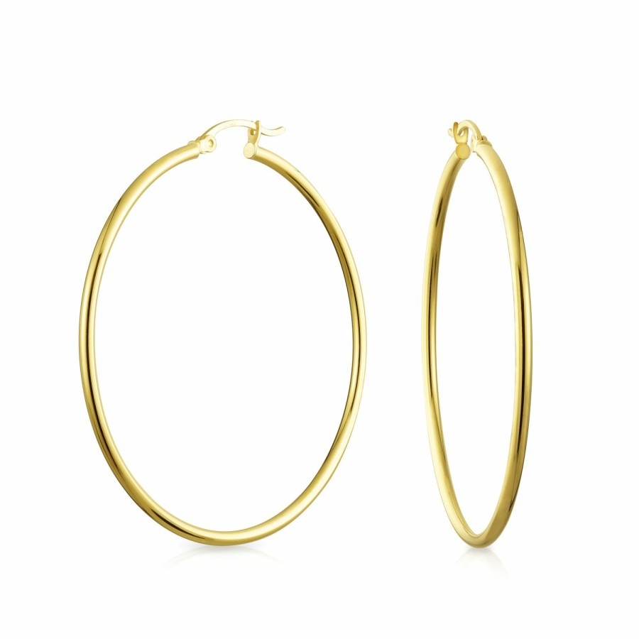 Shop Women Bling Jewelry Hoops Huggies Earrings | 14K Real Yellow Gold Hoop Earrings Tube Style Lightweight 2 Inch Dia