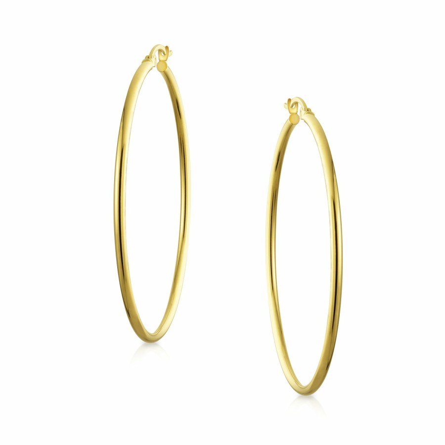 Shop Women Bling Jewelry Hoops Huggies Earrings | 14K Real Yellow Gold Hoop Earrings Tube Style Lightweight 2 Inch Dia