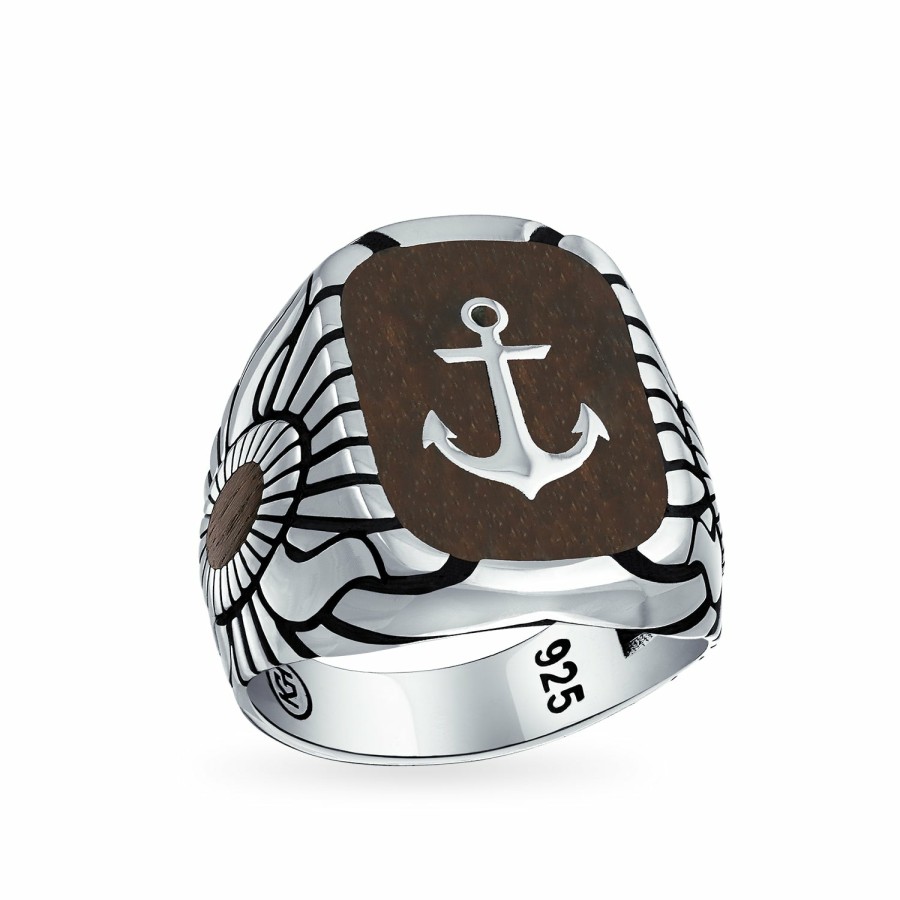 Shop Men Bling Jewelry Mens Engravable Rings | Mens Nautical Large Boat Anchor Signet Ring .925 Sterling Silver