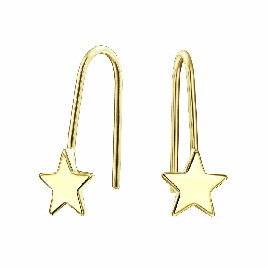 Shop Women Bling Jewelry Dangle Drop Earrings | Celestial Patriotic Rock Star Threader Earrings Real 14K Yellow Gold