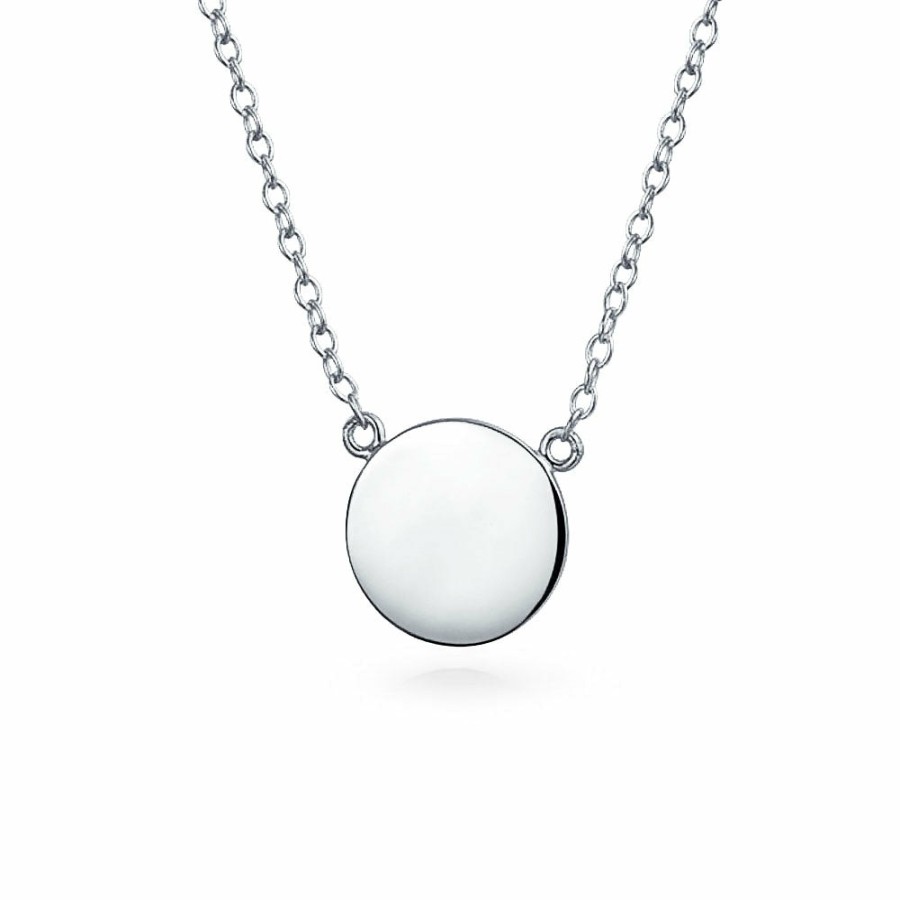 Shop Women Bling Jewelry Engravable Necklaces | Round Circle Disc Geometric Station Pendant Necklace Sterling