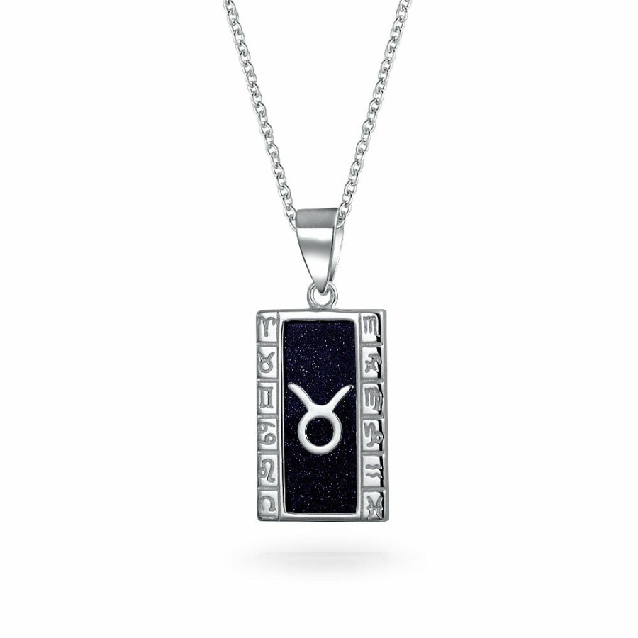 Shop Women Bling Jewelry Pendant Necklaces | Navy Blue Zodiac Dog Tag Pendant Men Necklace .925 Sterling Silver