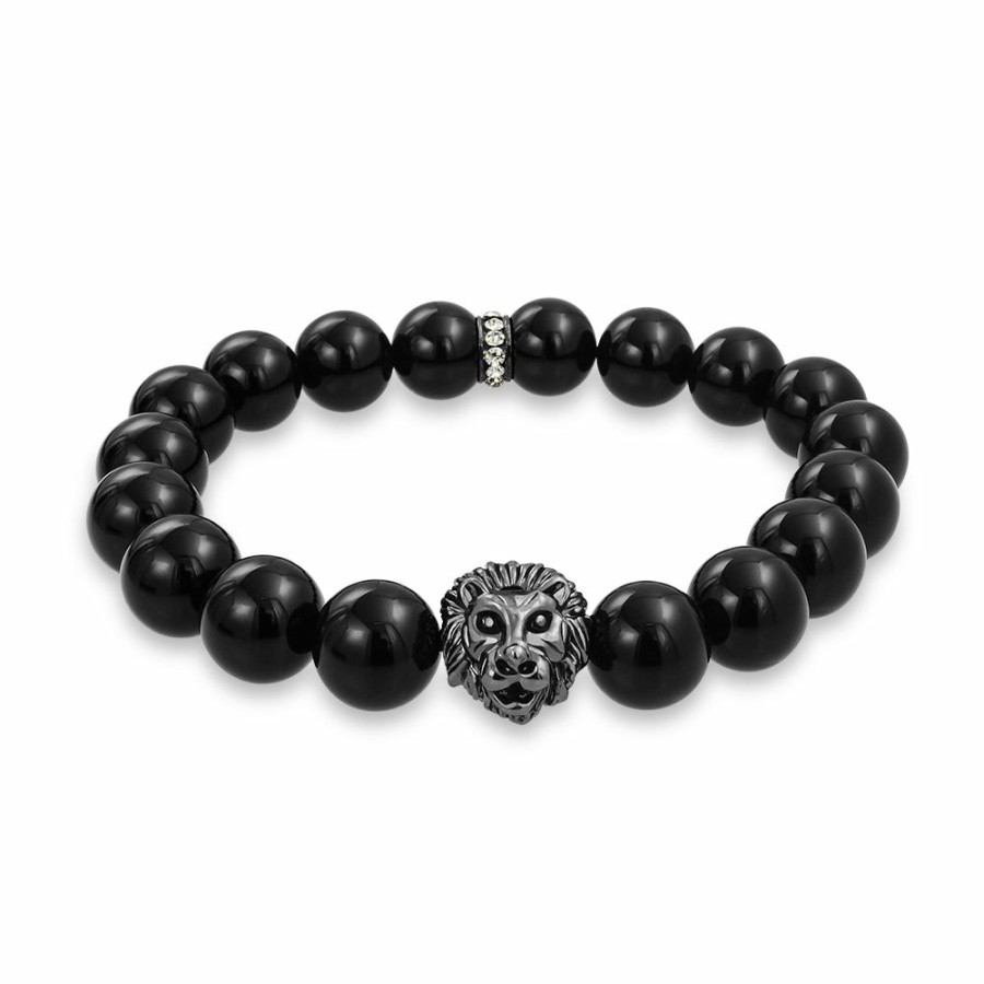 Shop Women Bling Jewelry Wrap Stretch Bracelets | Lion Steer Indian Head Onyx & Tiger Eye Western Stretch Beads Bracelet