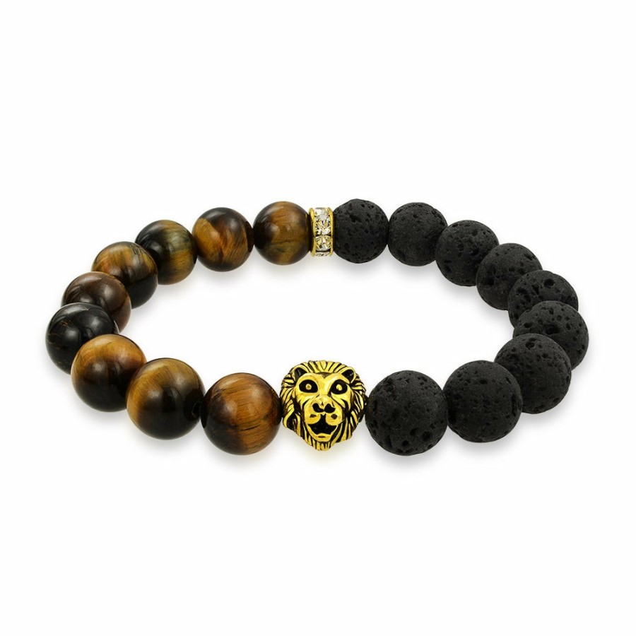 Shop Women Bling Jewelry Wrap Stretch Bracelets | Lion Steer Indian Head Onyx & Tiger Eye Western Stretch Beads Bracelet