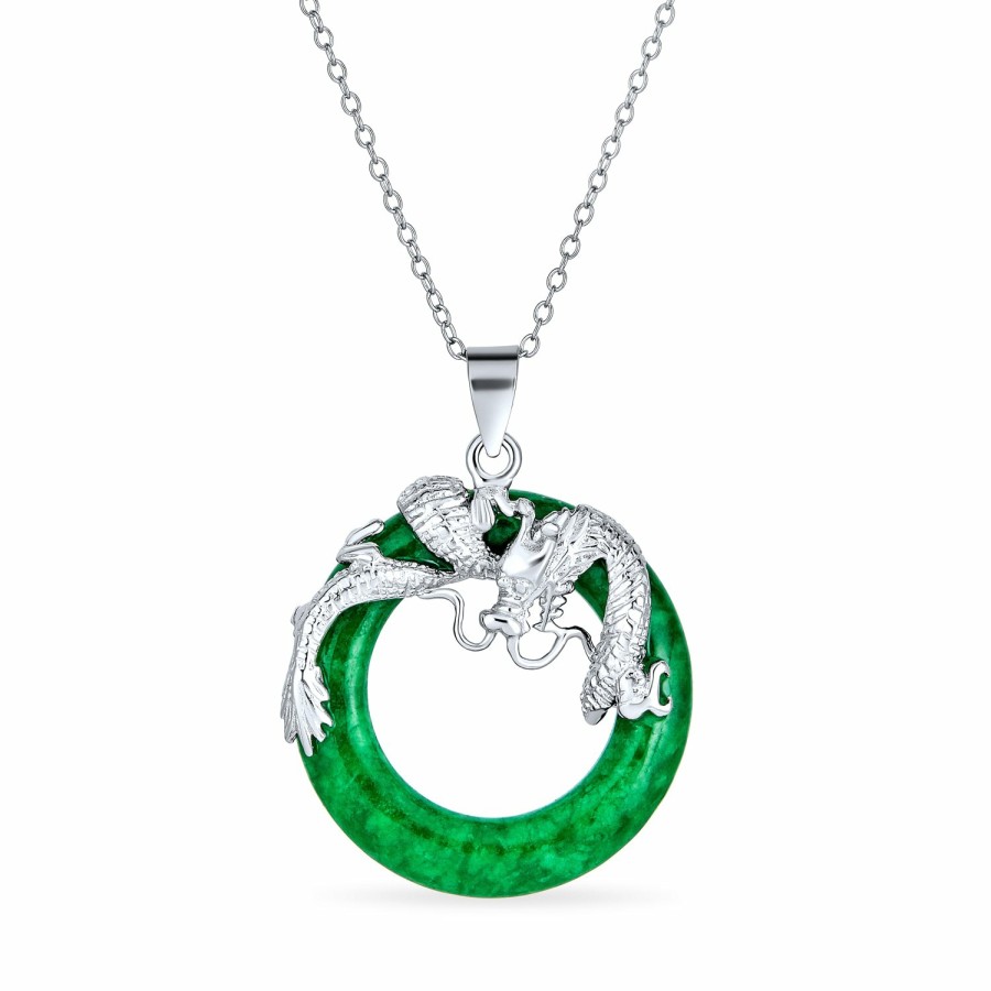 Shop Women Bling Jewelry Pendant Necklaces | Dragon Round Circle Or Red Jade Pendant Sterling Silver Necklace