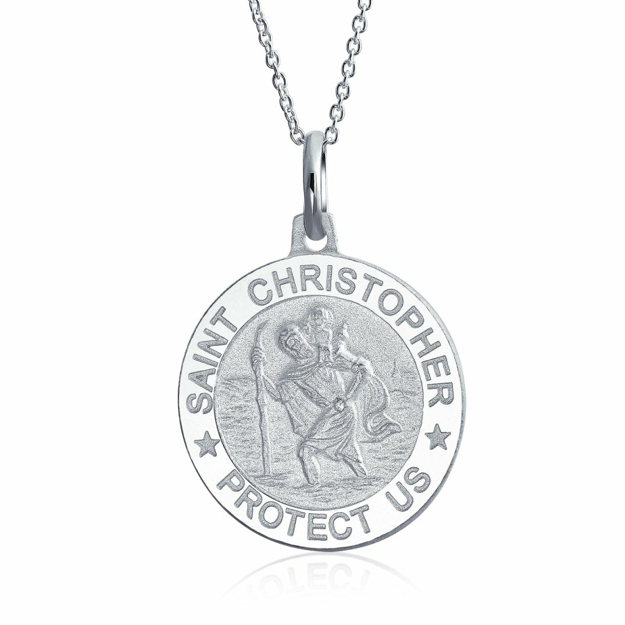 Shop Men Bling Jewelry Mens Pendants & Dog Tags | Saint Joseph Christopher Jude Jesus Michael Medal Pendant Necklace .925 Silver