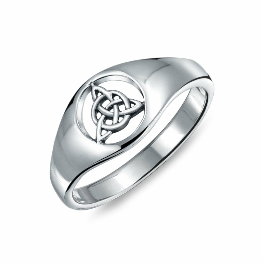 Shop Men Bling Jewelry Mens Engravable Rings | Celtic Trinity Knot Triquetra Ring Signet Ring .925 Sterling Silver