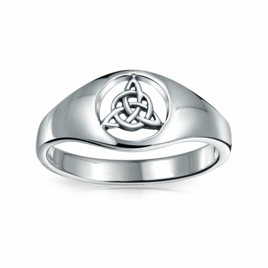 Shop Men Bling Jewelry Mens Engravable Rings | Celtic Trinity Knot Triquetra Ring Signet Ring .925 Sterling Silver