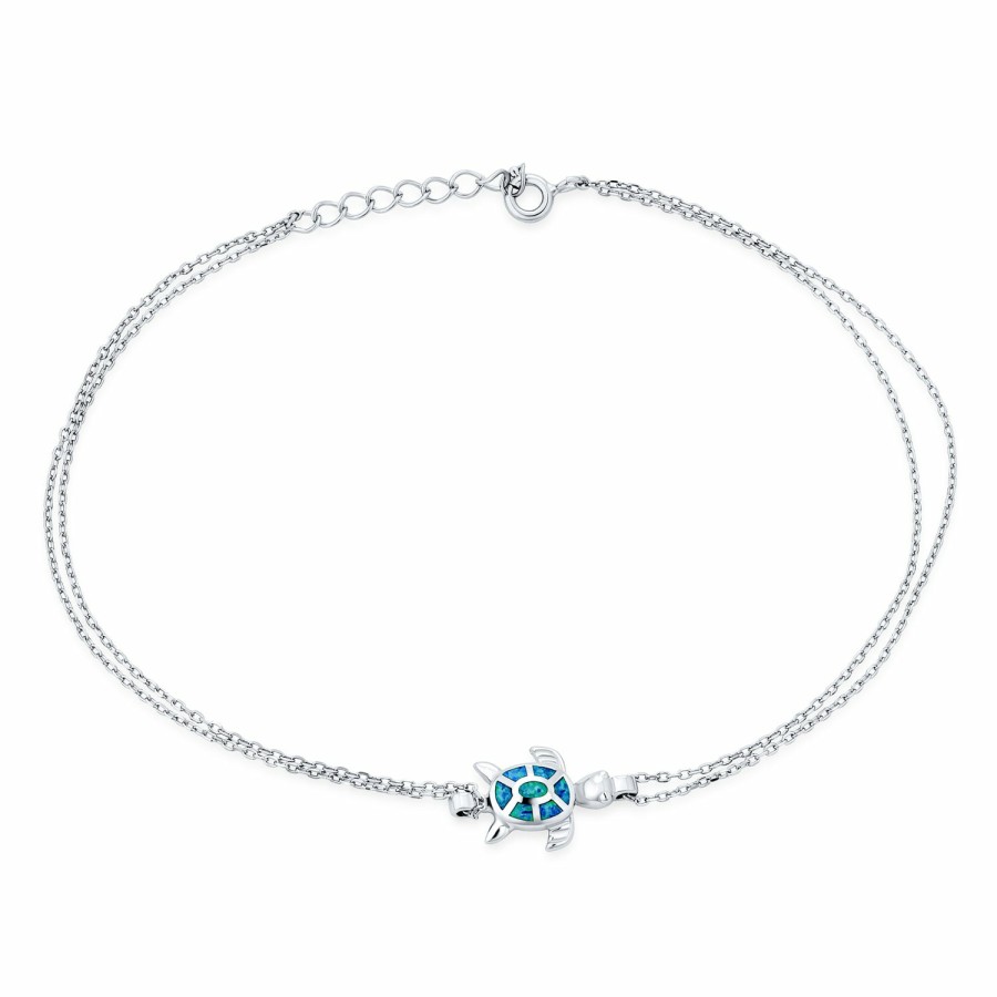 Shop Women Bling Jewelry Ankle Bracelets | Nautical Charm Opal Crab Seahorse Turtle Anklet .925 Sterling Silver