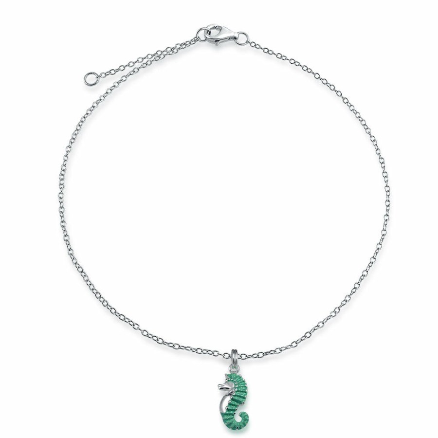 Shop Women Bling Jewelry Ankle Bracelets | Nautical Charm Opal Crab Seahorse Turtle Anklet .925 Sterling Silver