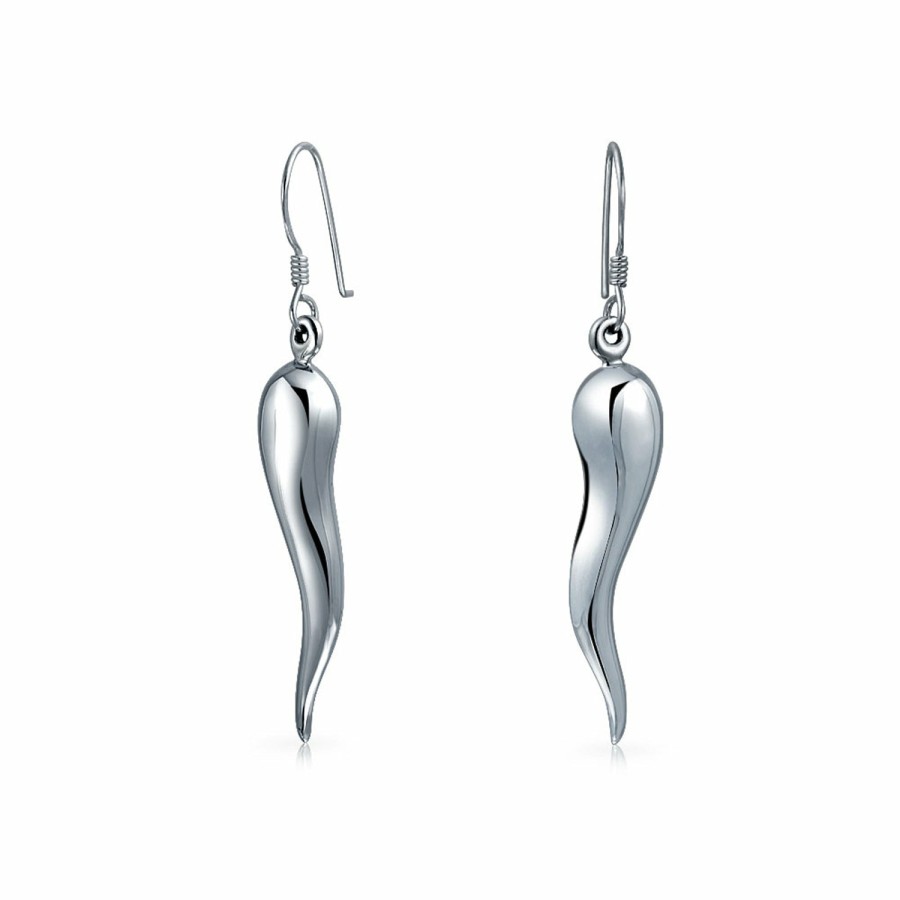 Shop Women Bling Jewelry Dangle Drop Earrings | Italian Culture Horn Cornicello Style .925 Sterling Silver Earrings