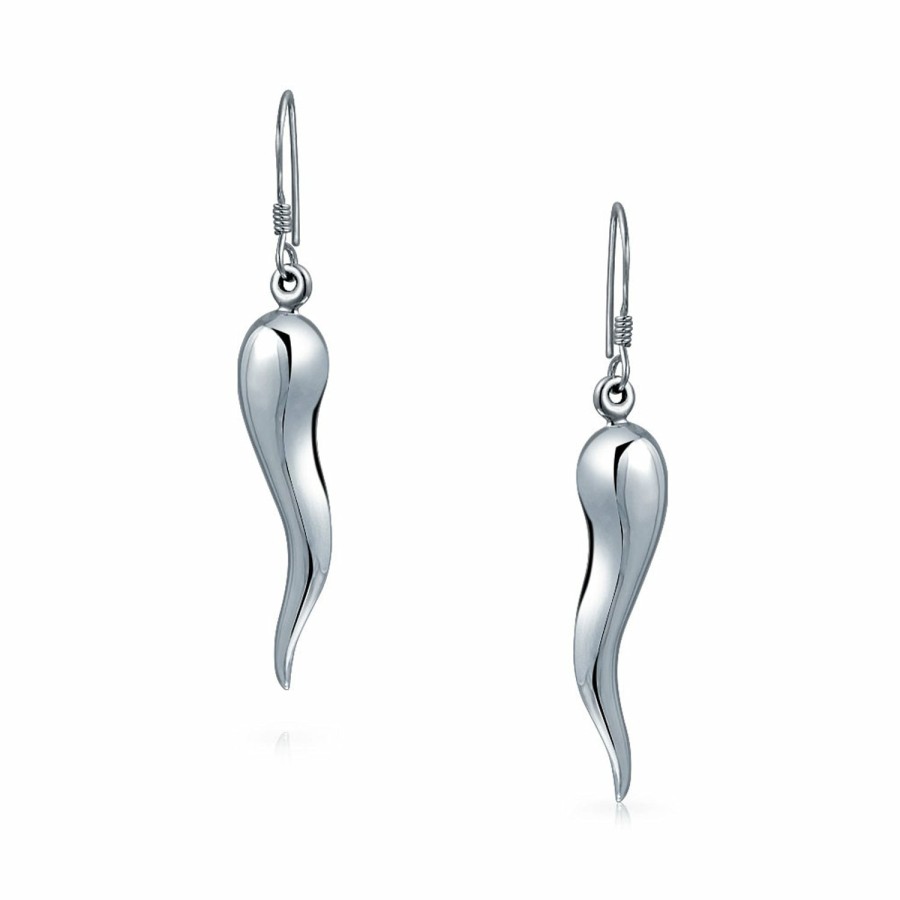 Shop Women Bling Jewelry Dangle Drop Earrings | Italian Culture Horn Cornicello Style .925 Sterling Silver Earrings