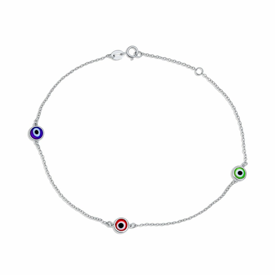 Shop Women Bling Jewelry Delicate Bracelets | Minimalist Double Chain 2 Row Multi Color Evil Eyes Charm Anklet Bracelet