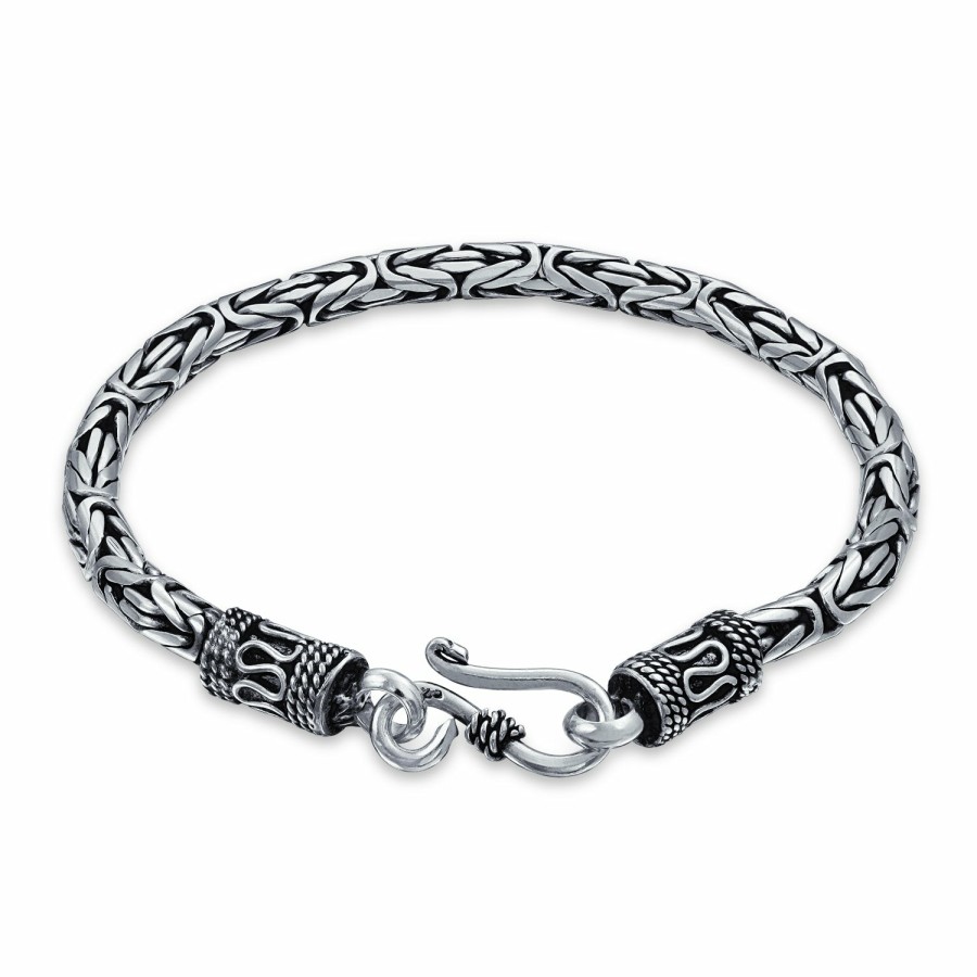 Shop Men Bling Jewelry Mens Bracelets & Id Bracelets | Bali Byzantine Chain Link Bracelet Eye And Hook 925 Sterling