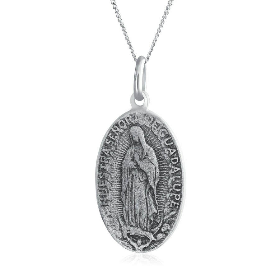 Shop Women Bling Jewelry Engravable Necklaces | Our Lady Of Guadalupe Medallion .925 Sterling Pendant Necklace Silver