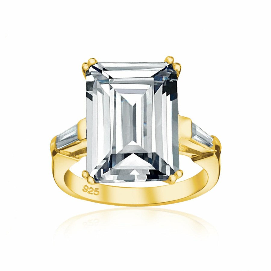 Shop Women Bling Jewelry Engagement Rings | 10Ct Solitaire Aaa Cz Emerald Cut Engagement Ring .925 Sterling