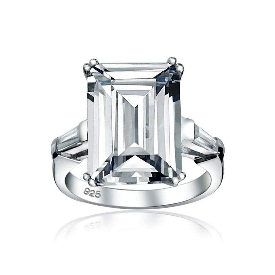 Shop Women Bling Jewelry Engagement Rings | 10Ct Solitaire Aaa Cz Emerald Cut Engagement Ring .925 Sterling