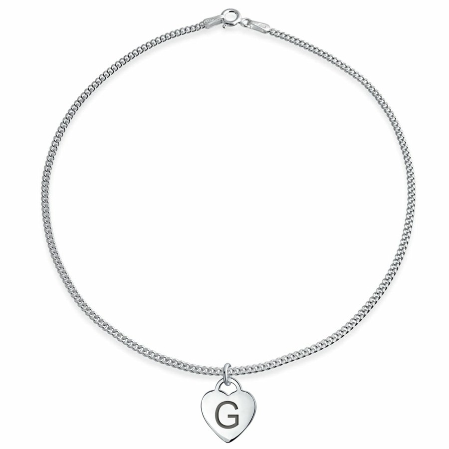 Shop Women Bling Jewelry Ankle Bracelets | Letter Alphabet Initial Tiny Heart Shape Anklet .925 Sterling