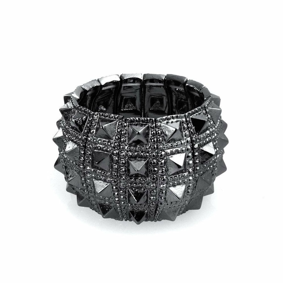 Shop Men Bling Jewelry Mens Bracelets & Id Bracelets | Black Gun Wide Cuff Stretch Bracelet Bikers Punk Rockers Alloy