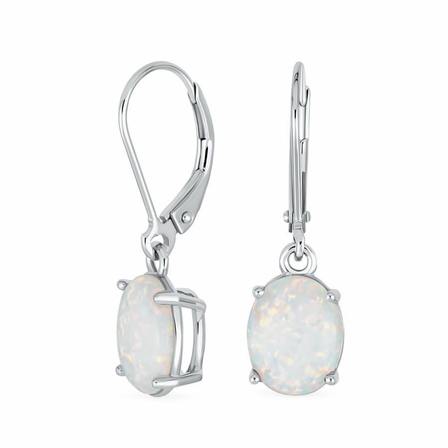 Shop Women Bling Jewelry Dangle Drop Earrings | Oval White Opal Dangle Lever Back Earrings .925Sterling Silver