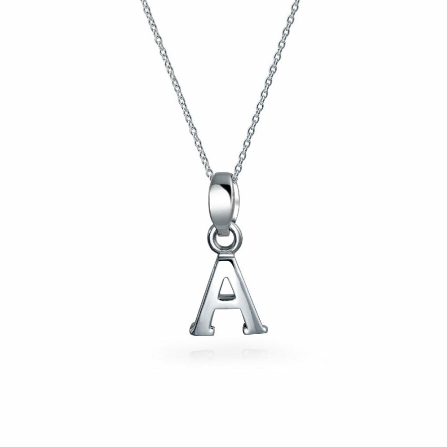 Shop Women Bling Jewelry Pendant Necklaces | Letter Block Alphabet Initial Pendant Necklace .925 Sterling Silver