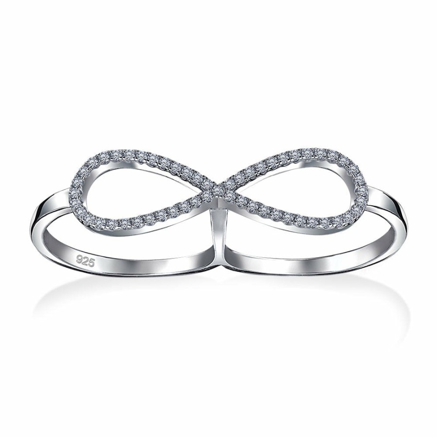 Shop Women Bling Jewelry Unique Rings | Boho Fashion Cz Pave Infinity Two Finger Ring .925 Sterling Silver