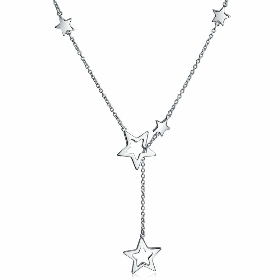 Shop Women Bling Jewelry Delicate Pendant Necklaces | Patriotic Open Stars Rock Star Lariat Y Necklace High Sterling Silver