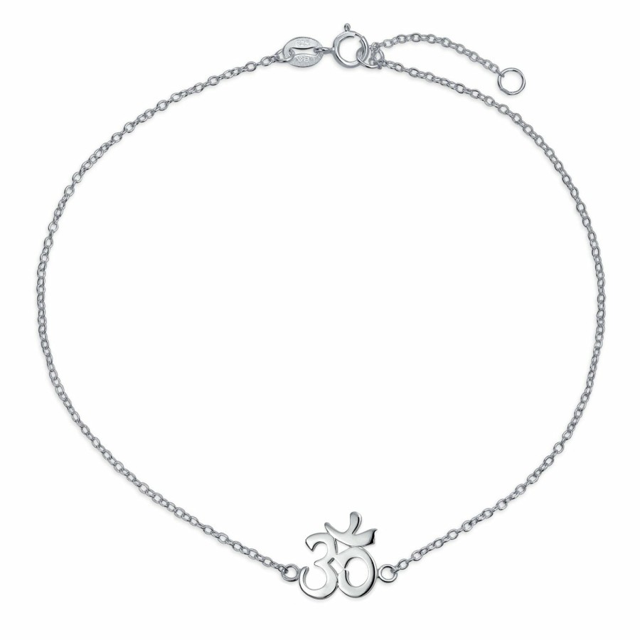 Shop Women Bling Jewelry Delicate Bracelets | Aum Om Ohm Sanskrit Symbol Yoga Anklet Religious Charm Anklet Silver