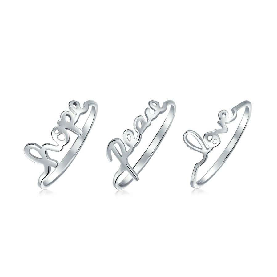 Shop Women Bling Jewelry Stud Earrings | Peace Hope Love Word Ring Set Stud Earrings Gold Plated .925 Silver