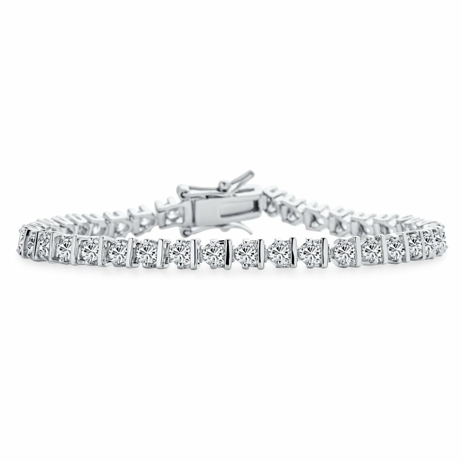 Shop Women Bling Jewelry Tennis Bracelets | Modern Bridal Bar Set Aaa Cz Solitaire Tennis Bracelet Silver 7,7.5"