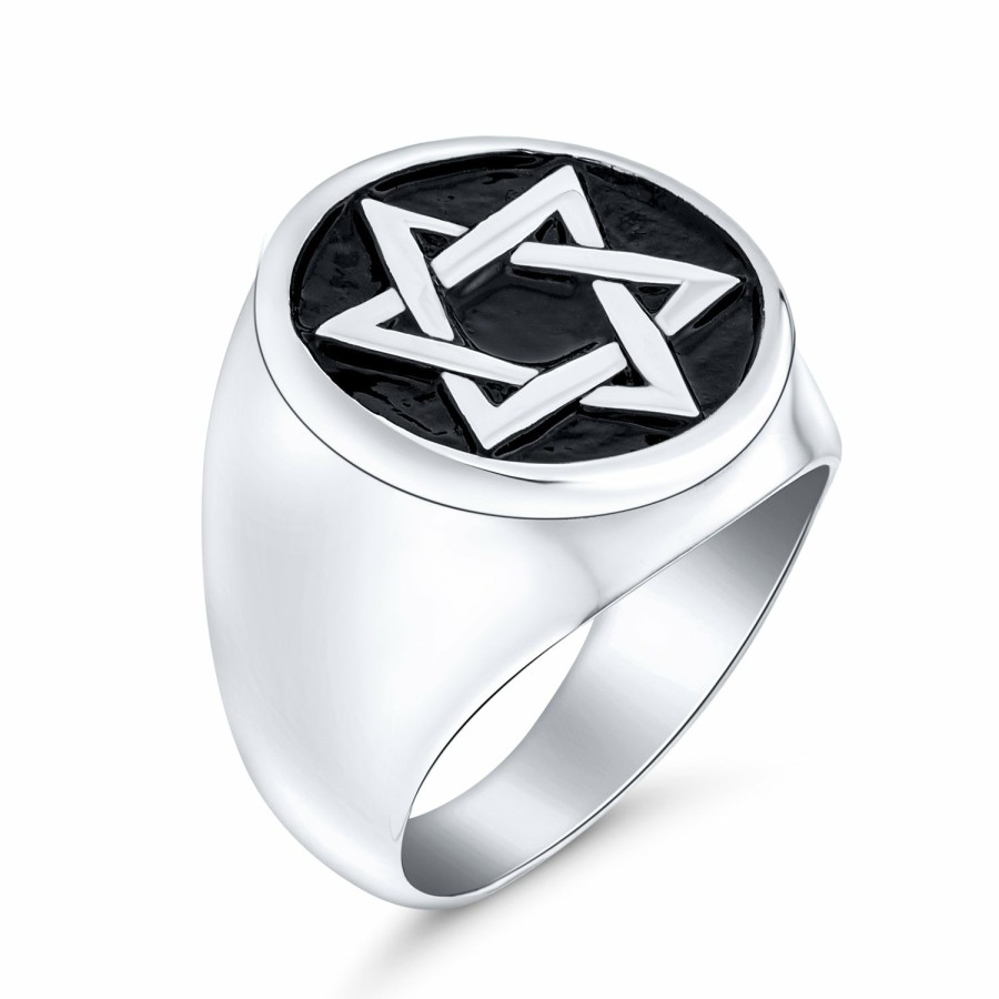 Shop Men Bling Jewelry Mens Rings | Men'S Statement Judaic Jewish Hanukkah Star Of David Signet Ring Stainless Steel