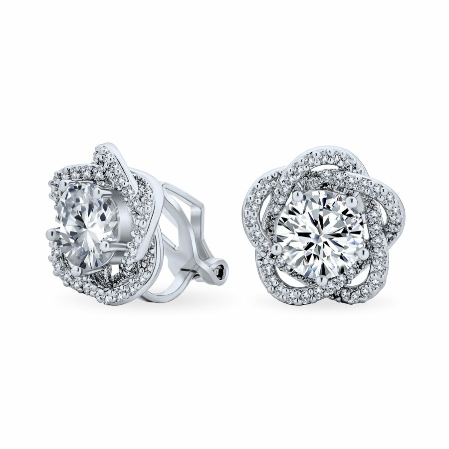 Shop Women Bling Jewelry Clip On Earrings | Bridal Rose Cz Flower Clip On Earrings Non Pierced Ears Silver Plated