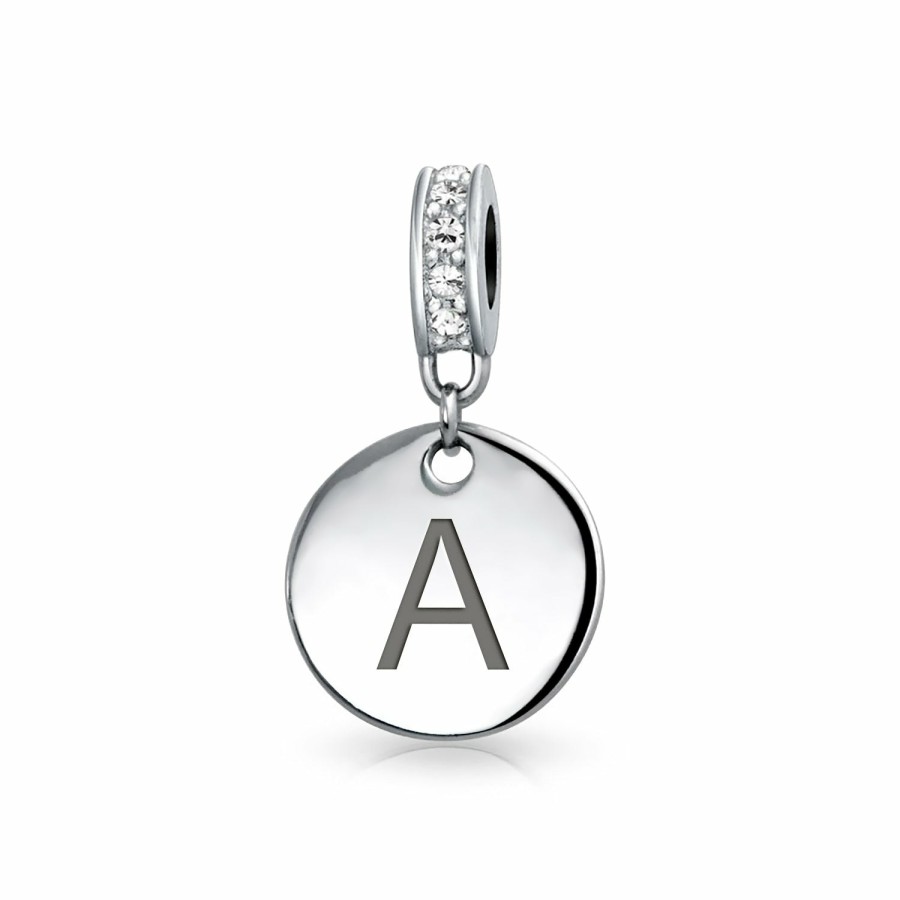 Shop Women Bling Jewelry Abc Initial | Clear Crystal Alphabet Initials Disc Dangle Circle Charm .925 Silver