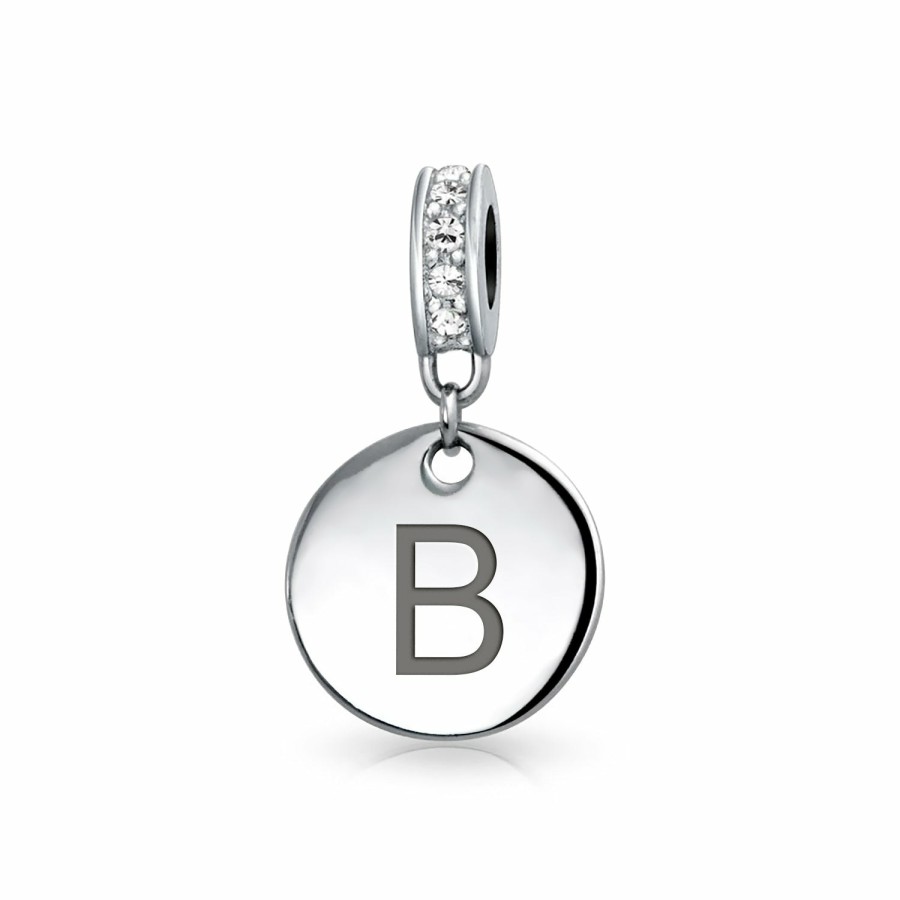 Shop Women Bling Jewelry Abc Initial | Clear Crystal Alphabet Initials Disc Dangle Circle Charm .925 Silver