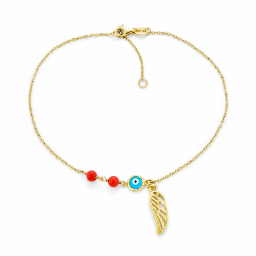 Shop Women Bling Jewelry Ankle Bracelets | Angel Wing Evil Eye Ankle Bracelet Anklet Gold Plated Sterling Silver