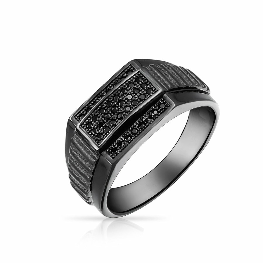 Shop Men Bling Jewelry Mens Rings | Mens Rectangle Square Cz Statement Signet Ring Sterling