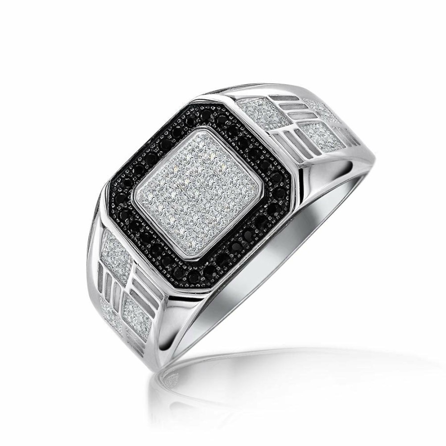 Shop Men Bling Jewelry Mens Rings | Mens Rectangle Square Cz Statement Signet Ring Sterling