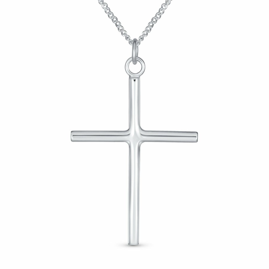 Shop Women Bling Jewelry Delicate Pendant Necklaces | Simple Traditional Religious Cross Pendant Necklace Plated Sterling