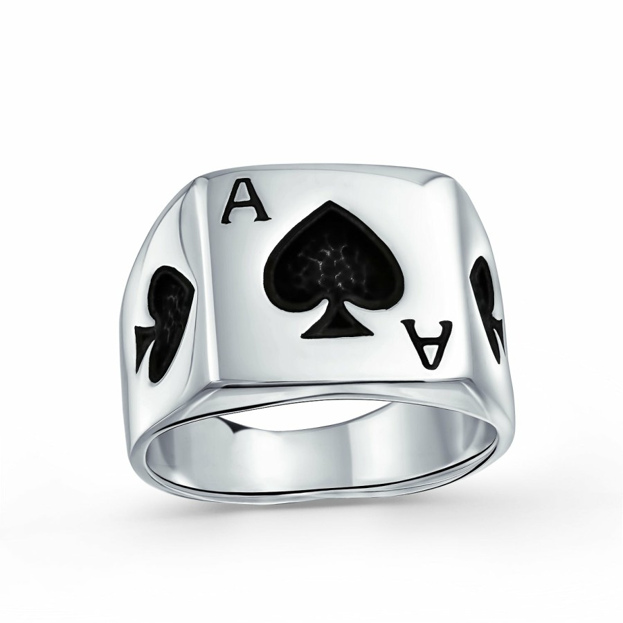 Shop Men Bling Jewelry Mens Engravable Rings | Lucky Las Vegas Gambler Ace Of Spade Ring For Men .925Sterling Silver