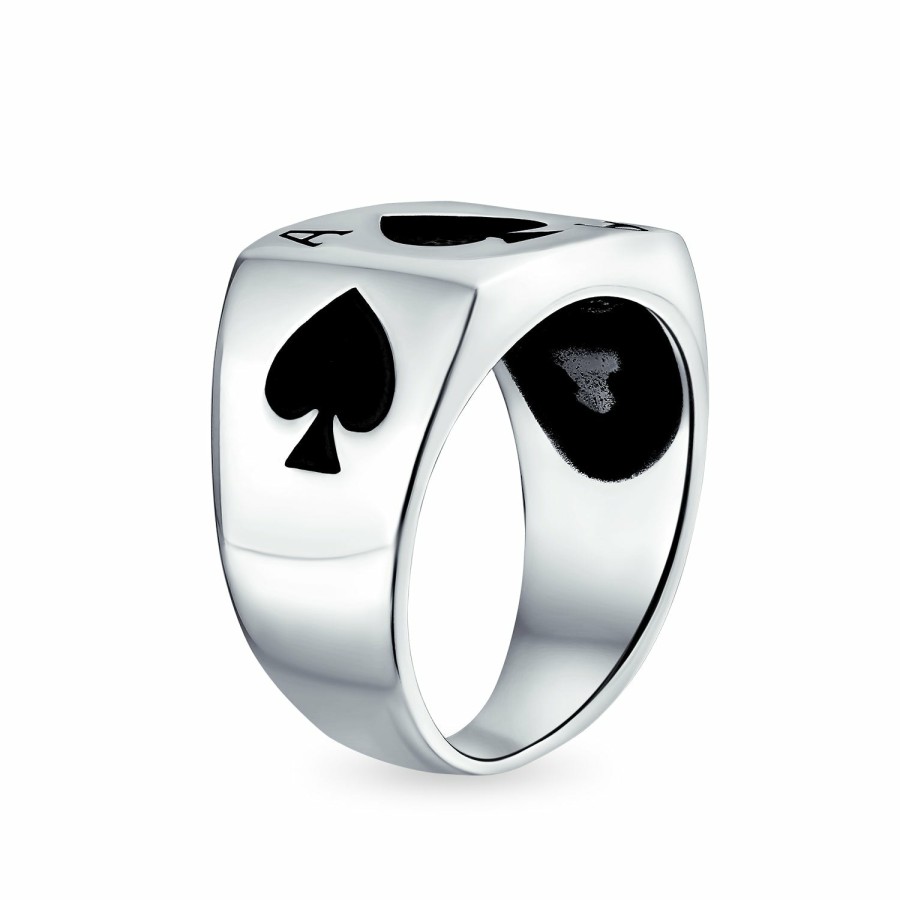 Shop Men Bling Jewelry Mens Engravable Rings | Lucky Las Vegas Gambler Ace Of Spade Ring For Men .925Sterling Silver