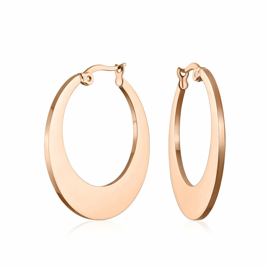 Shop Women Bling Jewelry Engravable Earrings | Flat Oval Hoop Earrings Ip Plated Stainless Steel