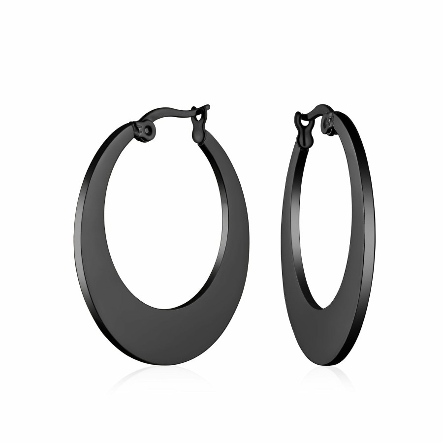 Shop Women Bling Jewelry Engravable Earrings | Flat Oval Hoop Earrings Ip Plated Stainless Steel