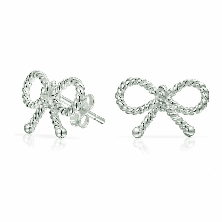 Shop Women Bling Jewelry Stud Earrings | Twist Rope Cable Bow Stud Earrings Gold Plated Sterling Silver