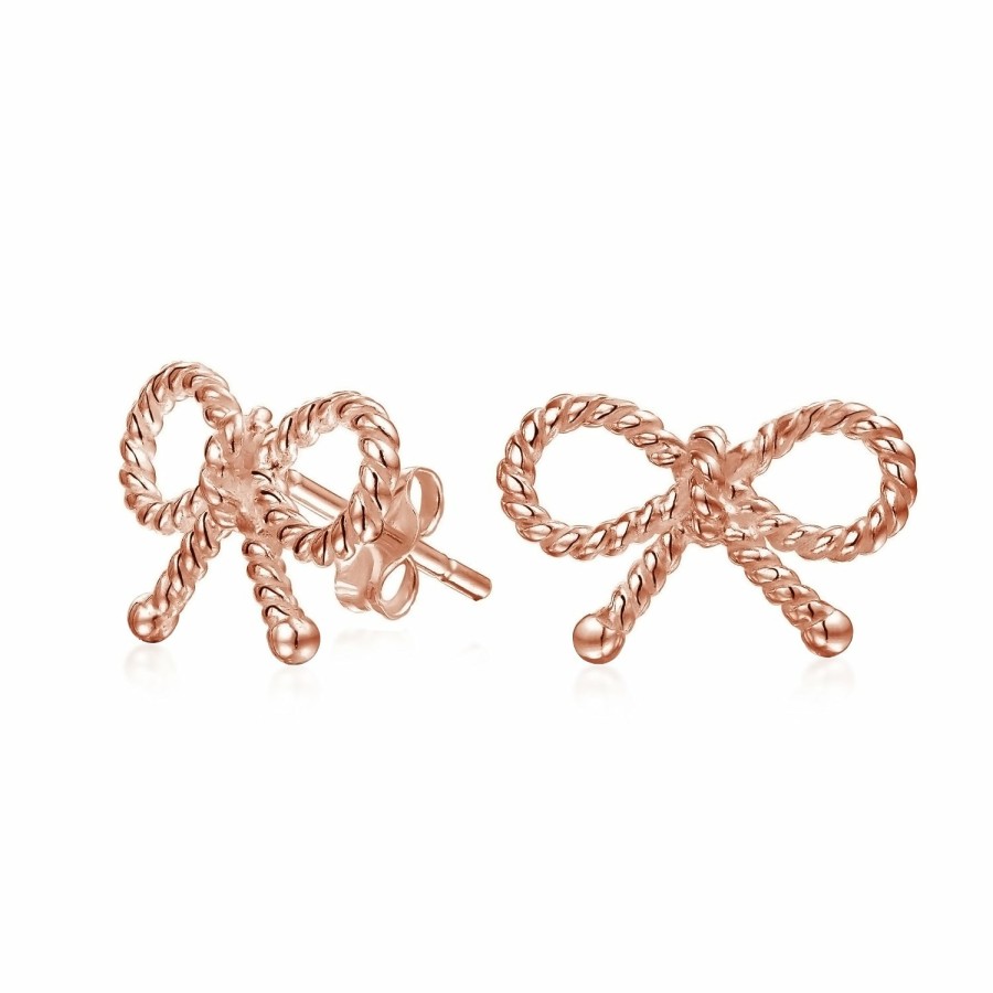 Shop Women Bling Jewelry Stud Earrings | Twist Rope Cable Bow Stud Earrings Gold Plated Sterling Silver